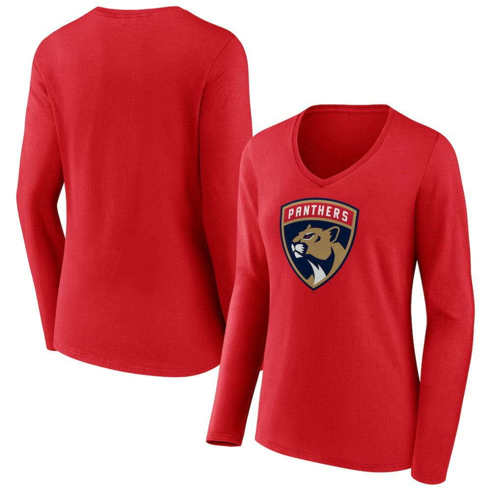Florida Panthers - Women's Primary Logo Long Sleeve V-Neck T-Shirt Red
