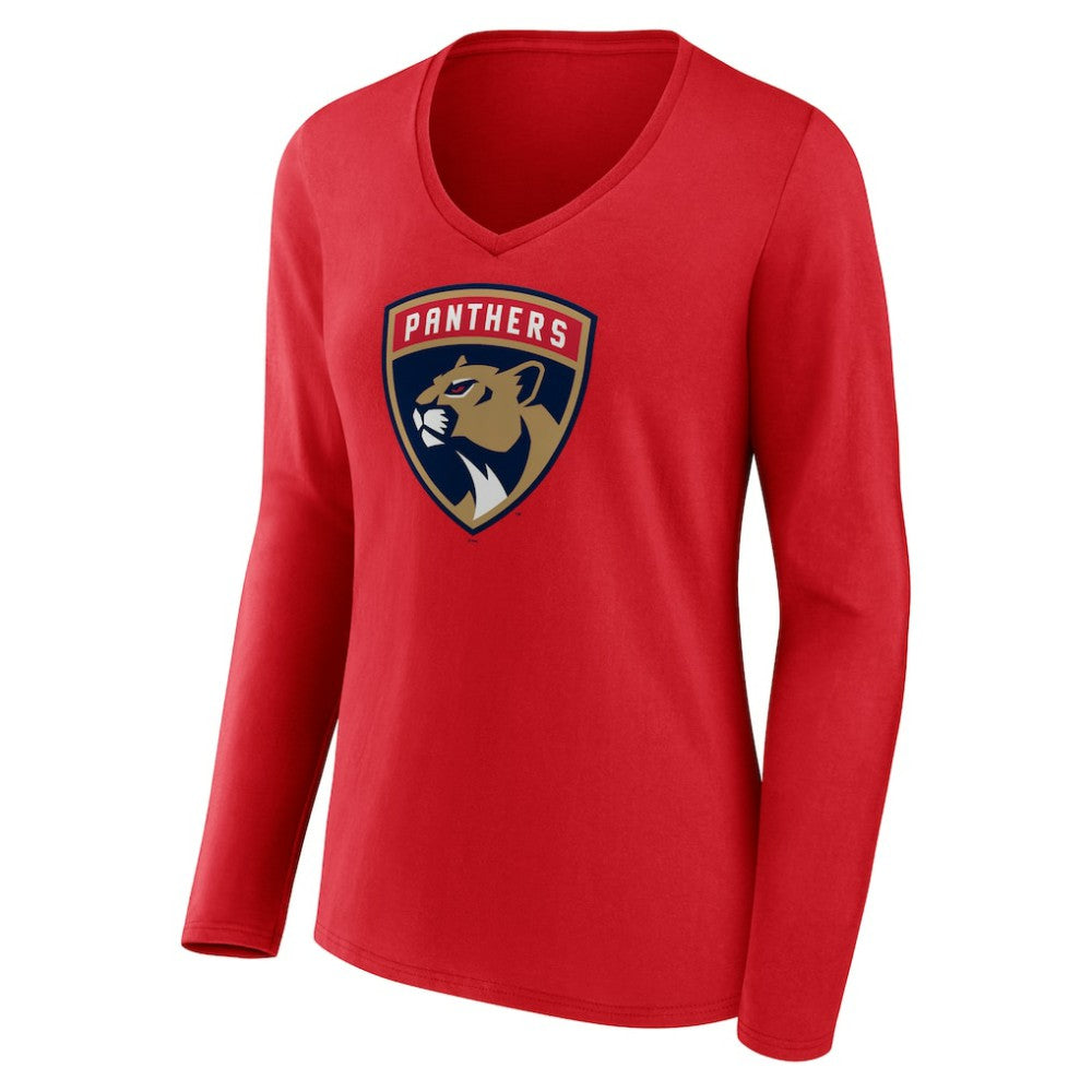 Florida Panthers - Women's Primary Logo Long Sleeve V-Neck T-Shirt Red