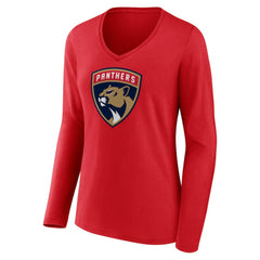 Florida Panthers - Women's Primary Logo Long Sleeve V-Neck T-Shirt Red