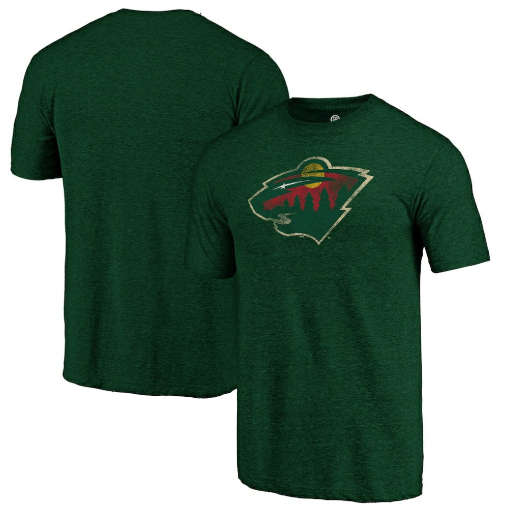 Minnesota Wild - Distressed Logo Tri-Blend T-Shirt Green