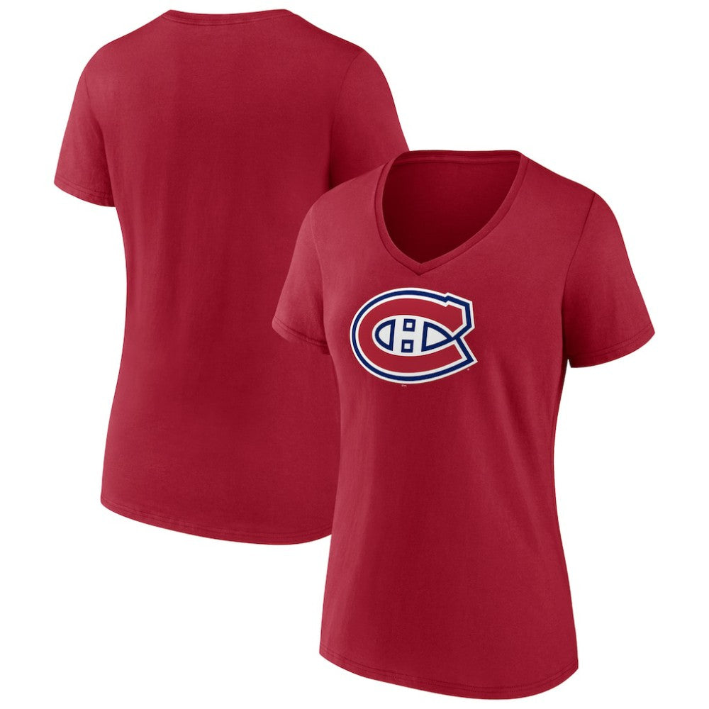 Montreal Canadiens - Women's Primary Logo V-Neck T-Shirt Red