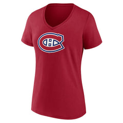 Montreal Canadiens - Women's Primary Logo V-Neck T-Shirt Red