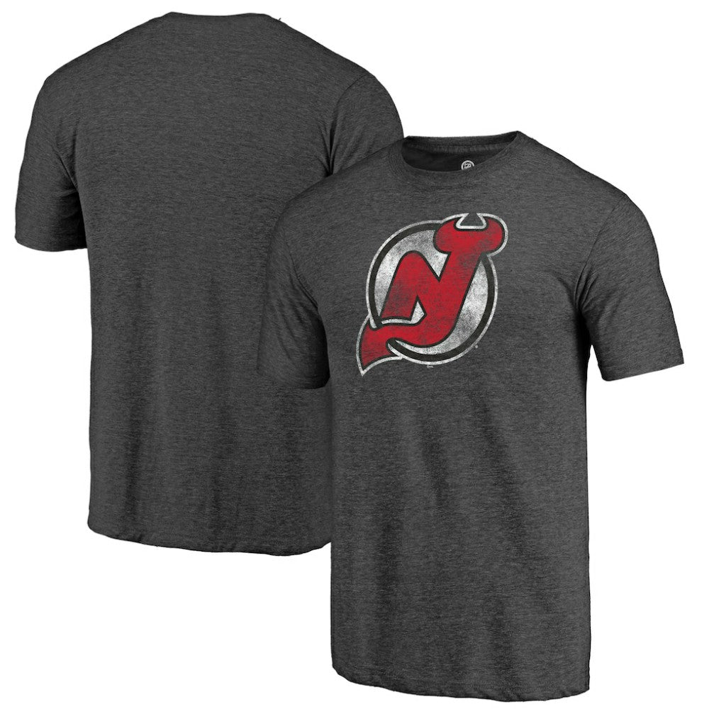 New Jersey Devils - Distressed Tri-Blend T-Shirt Charcoal