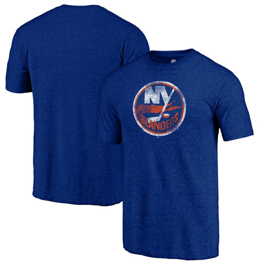 New York Islanders - Distressed Logo Tri-Blend T-Shirt Royal