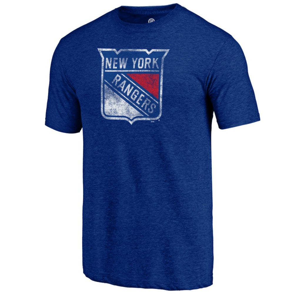 New York Rangers Distressed Logo Tri-Blend T-Shirt Blue