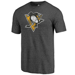 Pittsburgh Penguins Distressed Logo Tri-Blend T-Shirt Charcoal