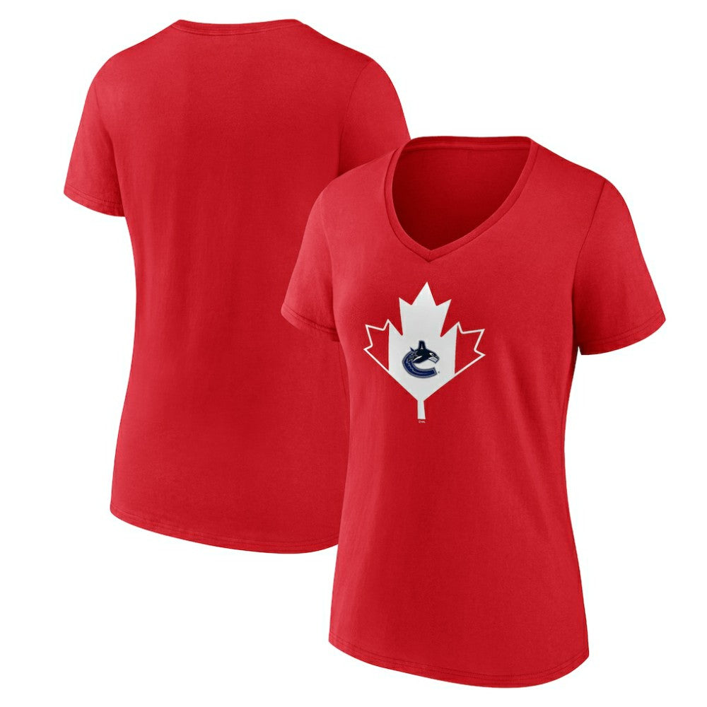 Vancouver Canucks - Women's Canada Day V-Neck T-Shirt Red