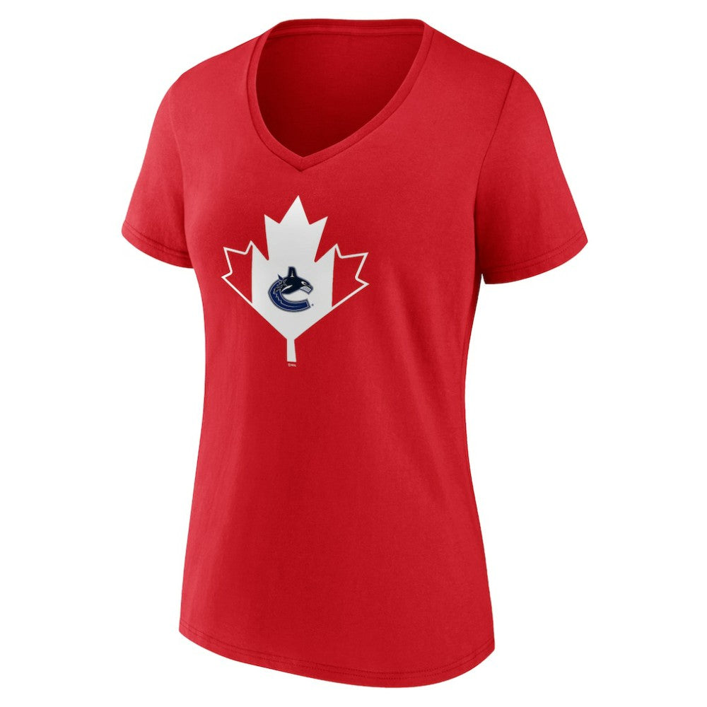 Vancouver Canucks - Women's Canada Day V-Neck T-Shirt Red