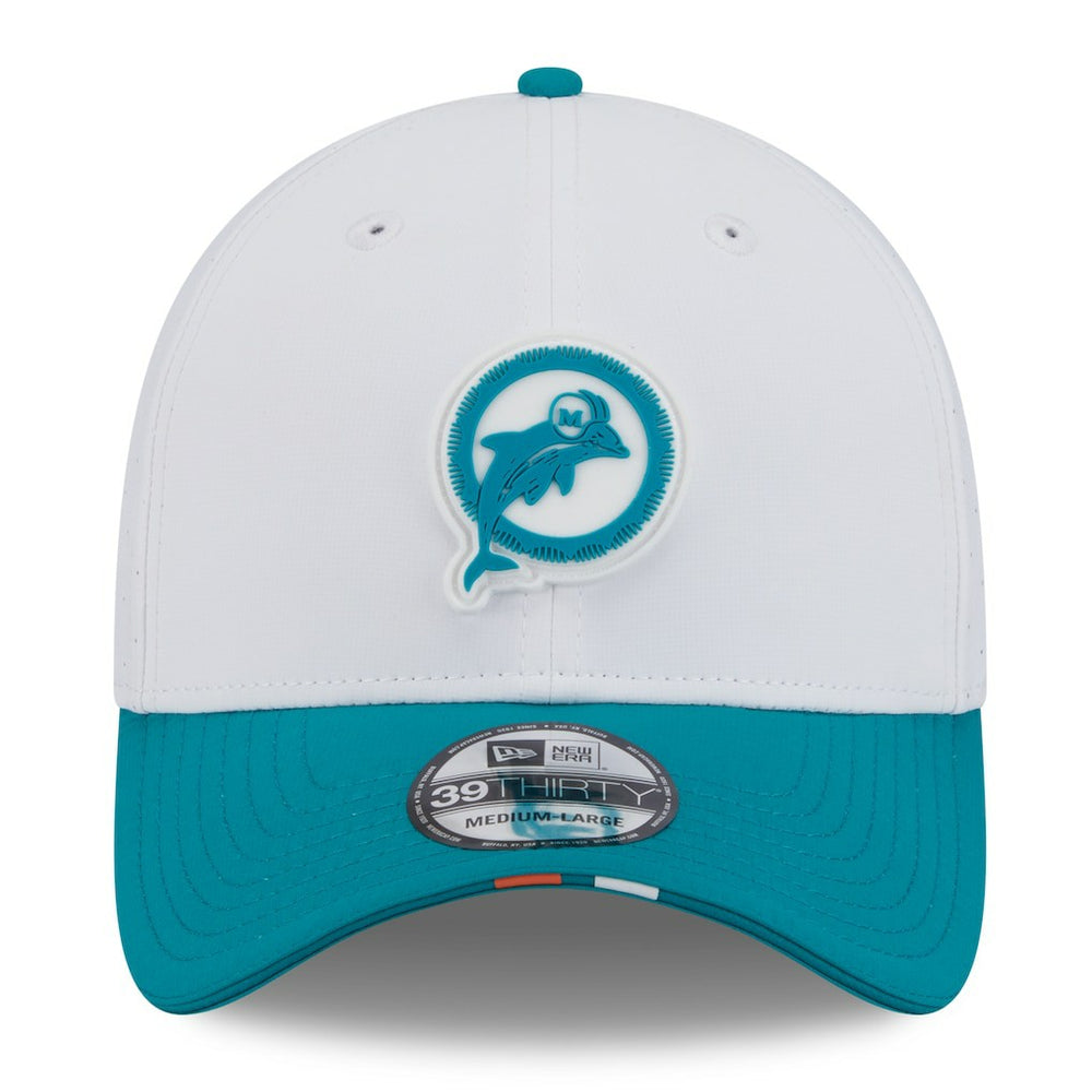 Miami Dolphins New Era 2025 NFL Training Camp Throwback Logo 39THIRTY Flex Hat White/Aqua - NFL