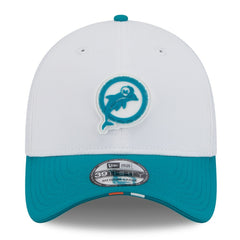 Miami Dolphins New Era 2025 NFL Training Camp Throwback Logo 39THIRTY Flex Hat White/Aqua - NFL