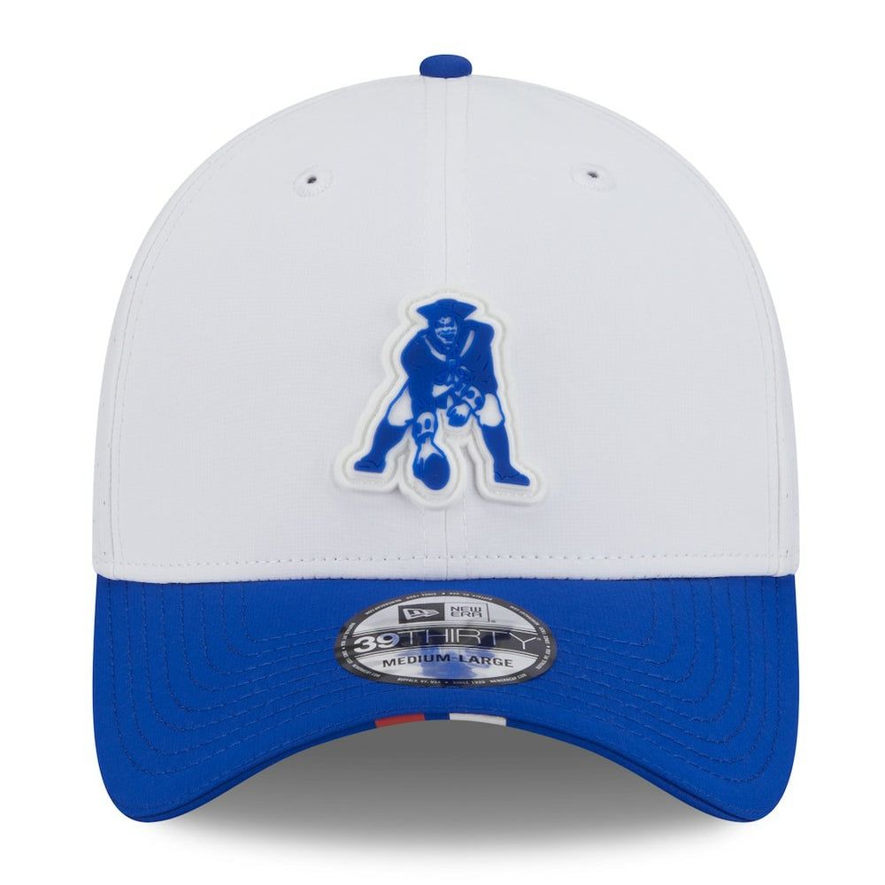 New England Patriots New Era 2025 NFL Training Camp Throwback Logo 39THIRTY Flex Hat White/Royal - NFL