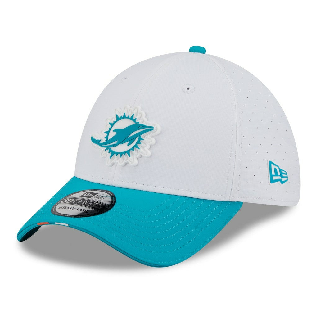 Miami Dolphins New Era 2025 NFL Training Camp 39THIRTY Flex Hat White/Aqua - NFL