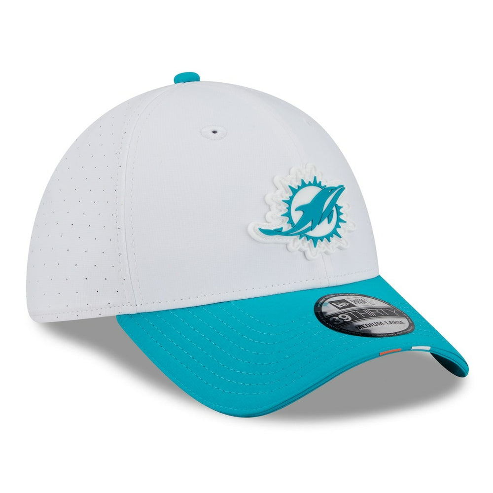 Miami Dolphins New Era 2025 NFL Training Camp 39THIRTY Flex Hat White/Aqua - NFL