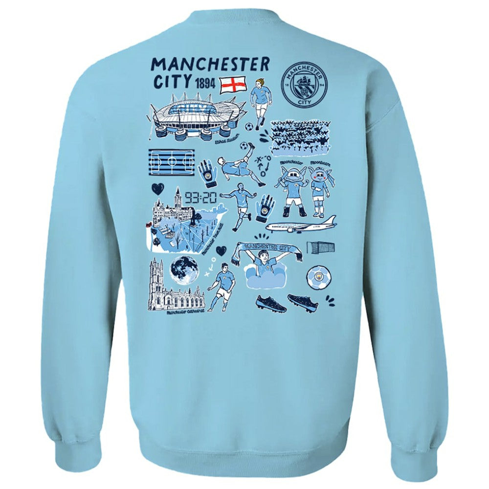 Manchester City Vive La Fete Women's Impressions Artwork Pullover Sweatshirt - Sky Blue