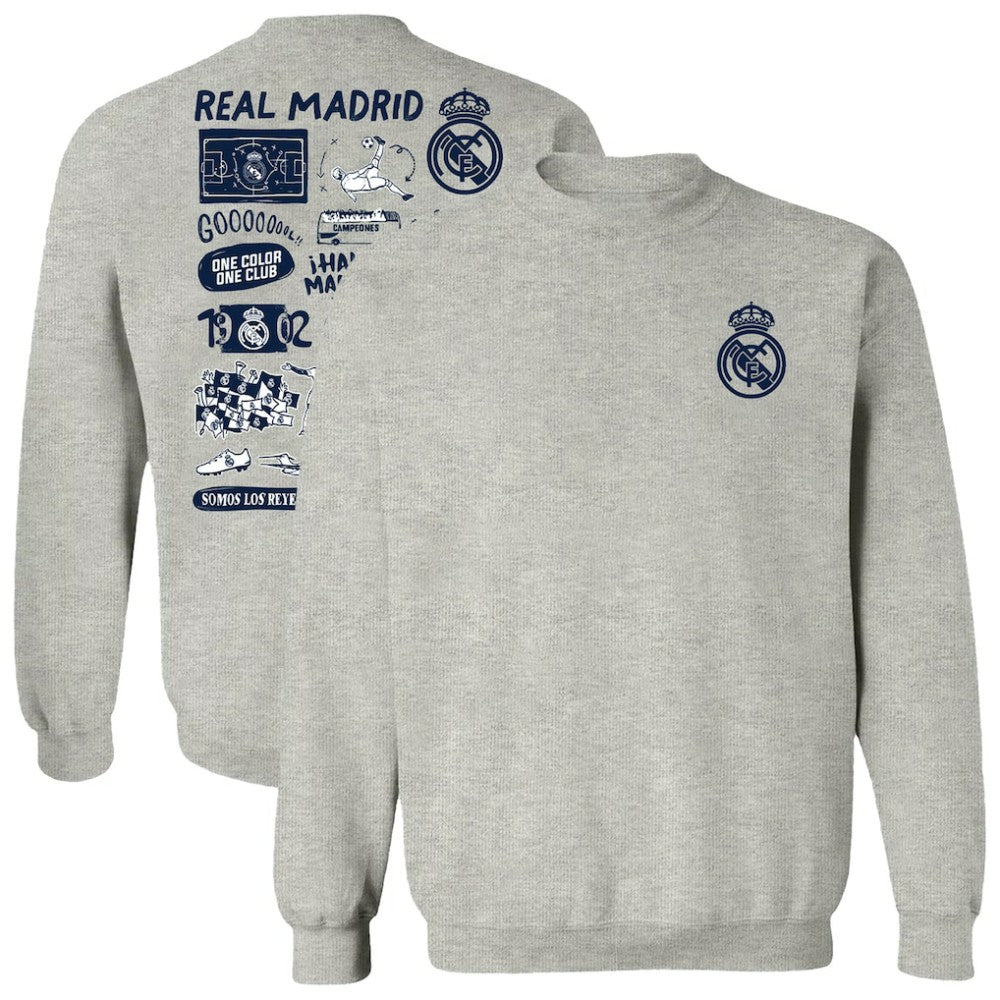 Real Madrid Vive La Fete Women's Impressions Artwork Pullover Sweatshirt - Gray