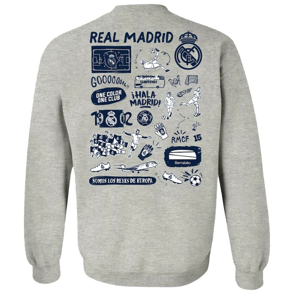 Real Madrid Vive La Fete Women's Impressions Artwork Pullover Sweatshirt - Gray