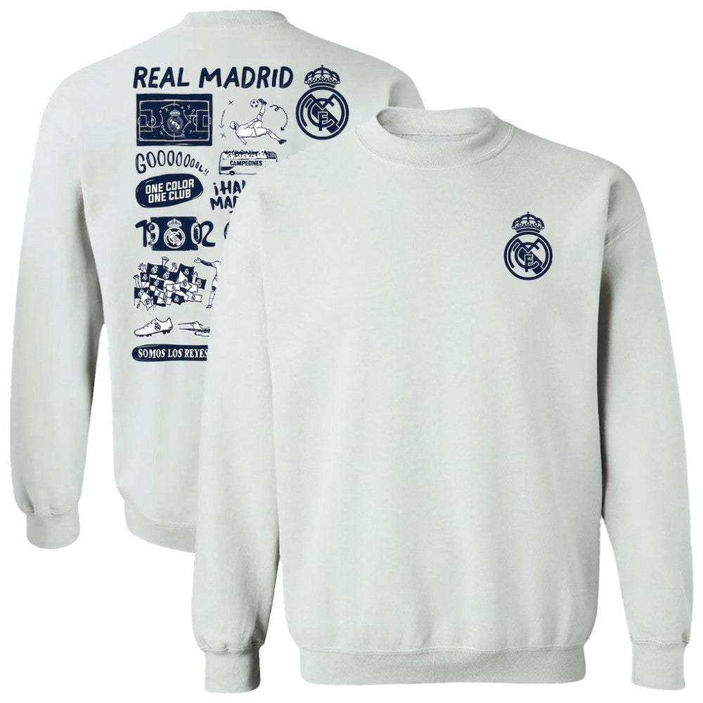 Real Madrid Vive La Fete Women's Impressions Artwork Pullover Sweatshirt - White