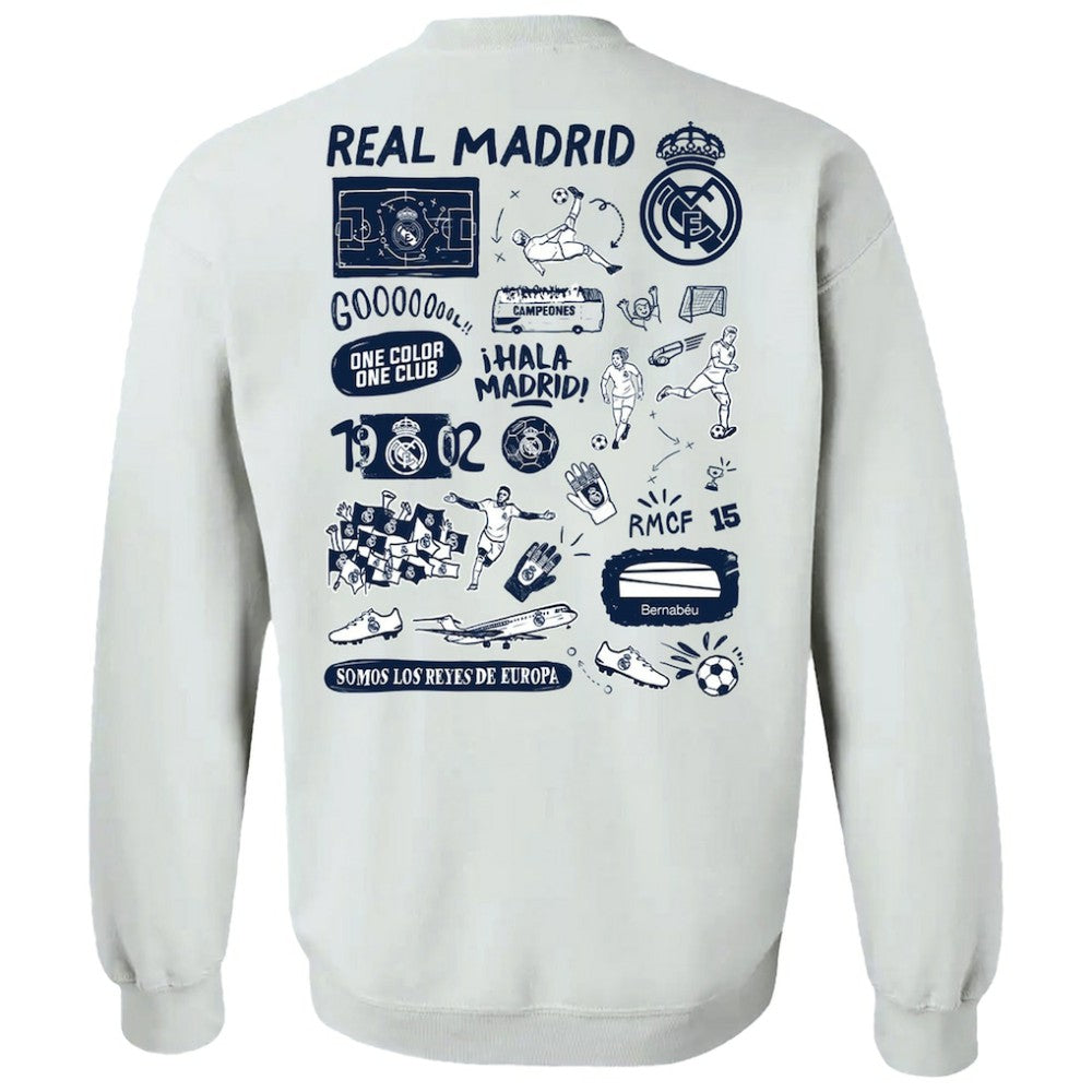 Real Madrid Vive La Fete Women's Impressions Artwork Pullover Sweatshirt - White