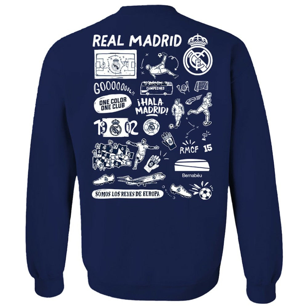Real Madrid Vive La Fete Women's Impressions Artwork Pullover Sweatshirt - Navy