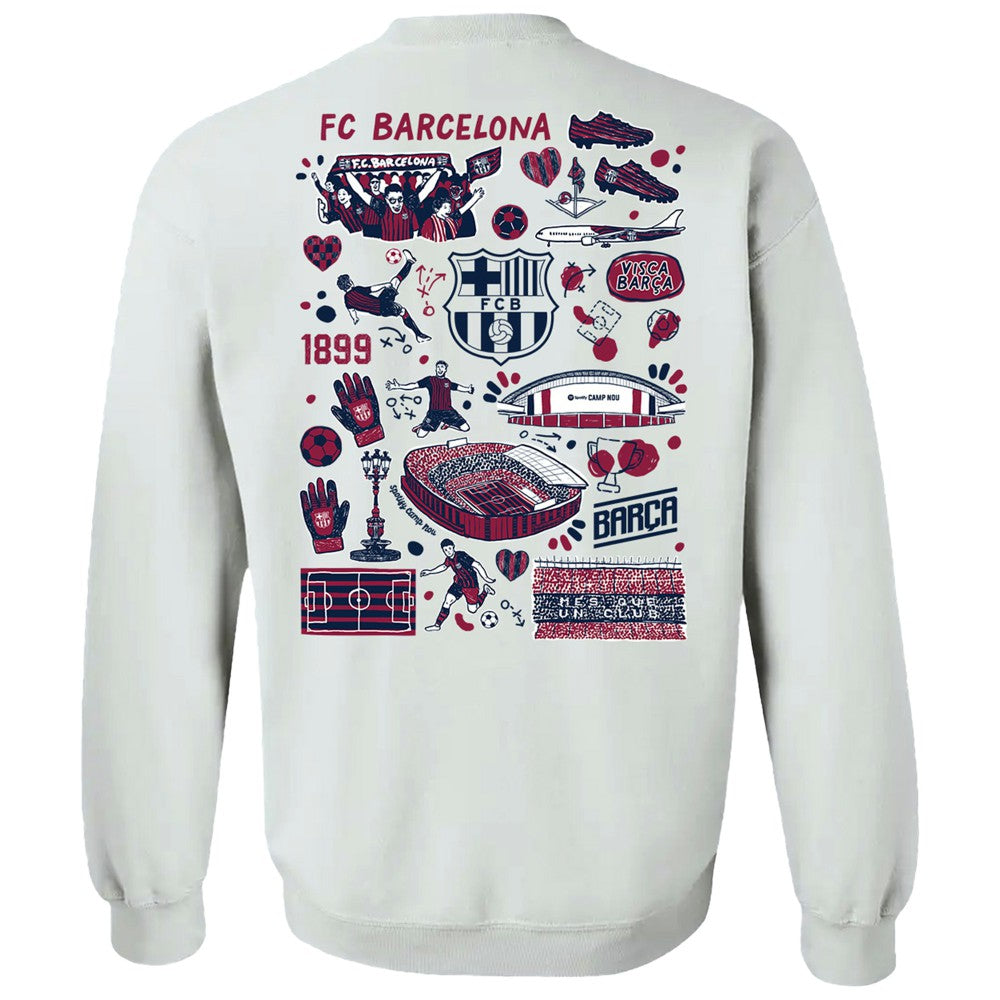 Barcelona Vive La Fete Women's Impressions Artwork Pullover Sweatshirt - White