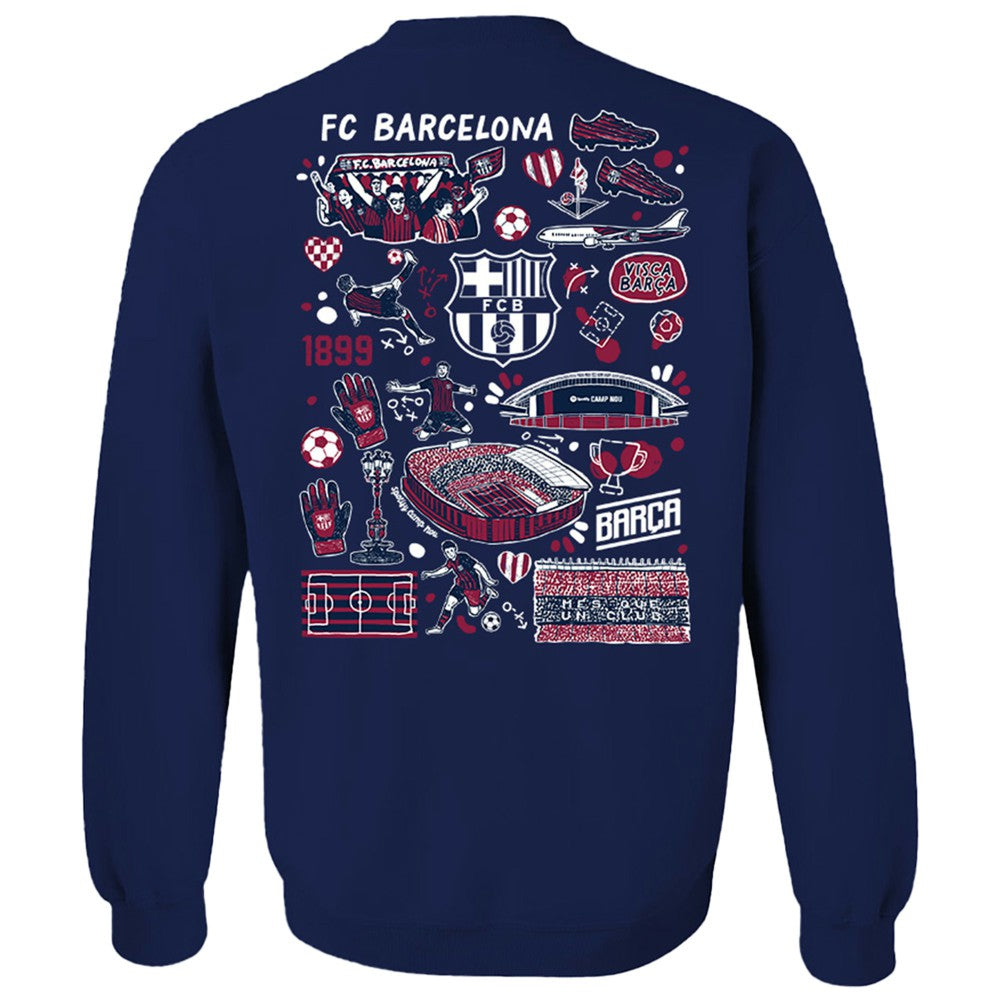 Barcelona Vive La Fete Women's Impressions Artwork Pullover Sweatshirt - Navy