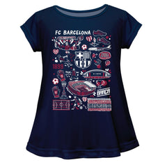 Barcelona Vive La Fete Girls Youth Impressions Artwork A-Line Top - Navy
