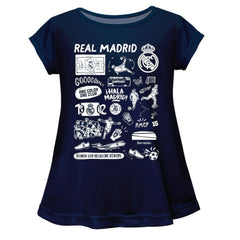 Real Madrid Vive La Fete Girls Youth Impressions Artwork A-Line Top - Navy