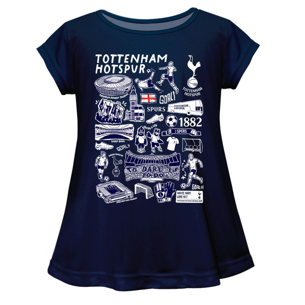 Tottenham Hotspur Vive La Fete Girls Youth Impressions Artwork A-Line Top - Navy