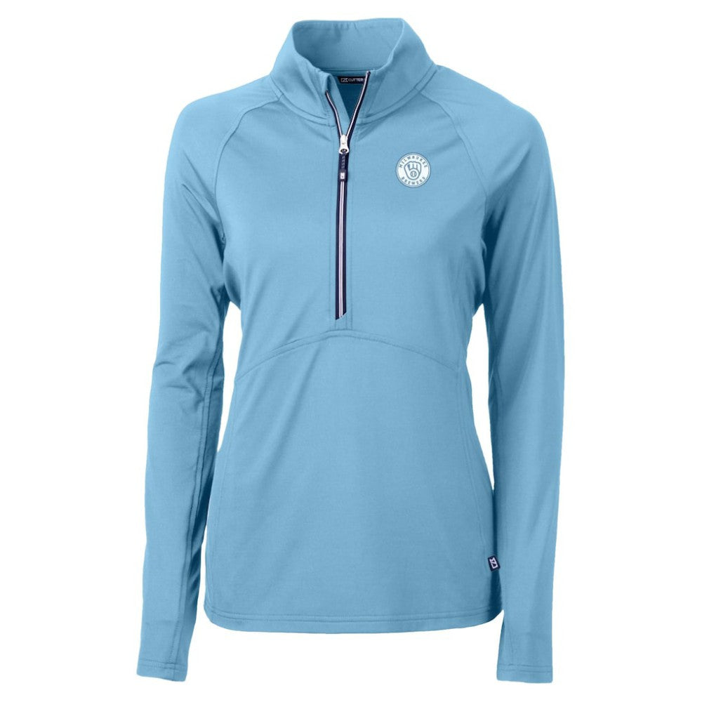 Milwaukee Brewers Cutter & Buck Women's Raglan Adapt Eco Knit Stretch Recycled Half-Zip Top Lifestyle