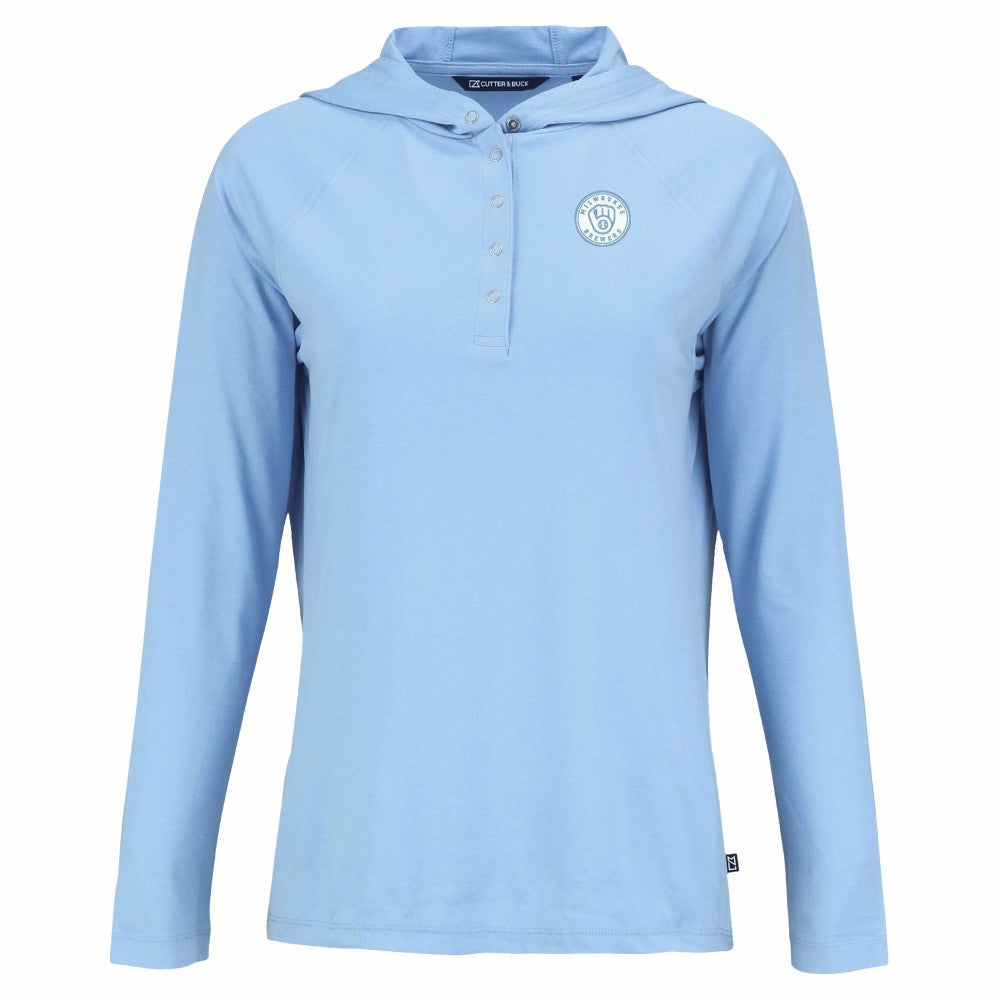 Milwaukee Brewers Cutter & Buck Women's Coastline Epic Comfort Eco Recycled Long Sleeve Hoodie T-Shirt Online