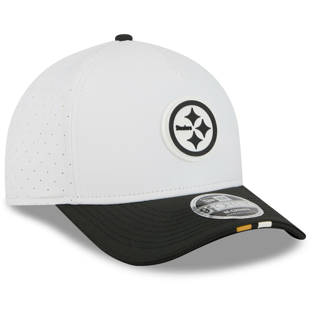 Pittsburgh Steelers New Era Youth 2025 NFL Training Camp A-Frame 9FORTY Adjustable Hat White/Black - NFL