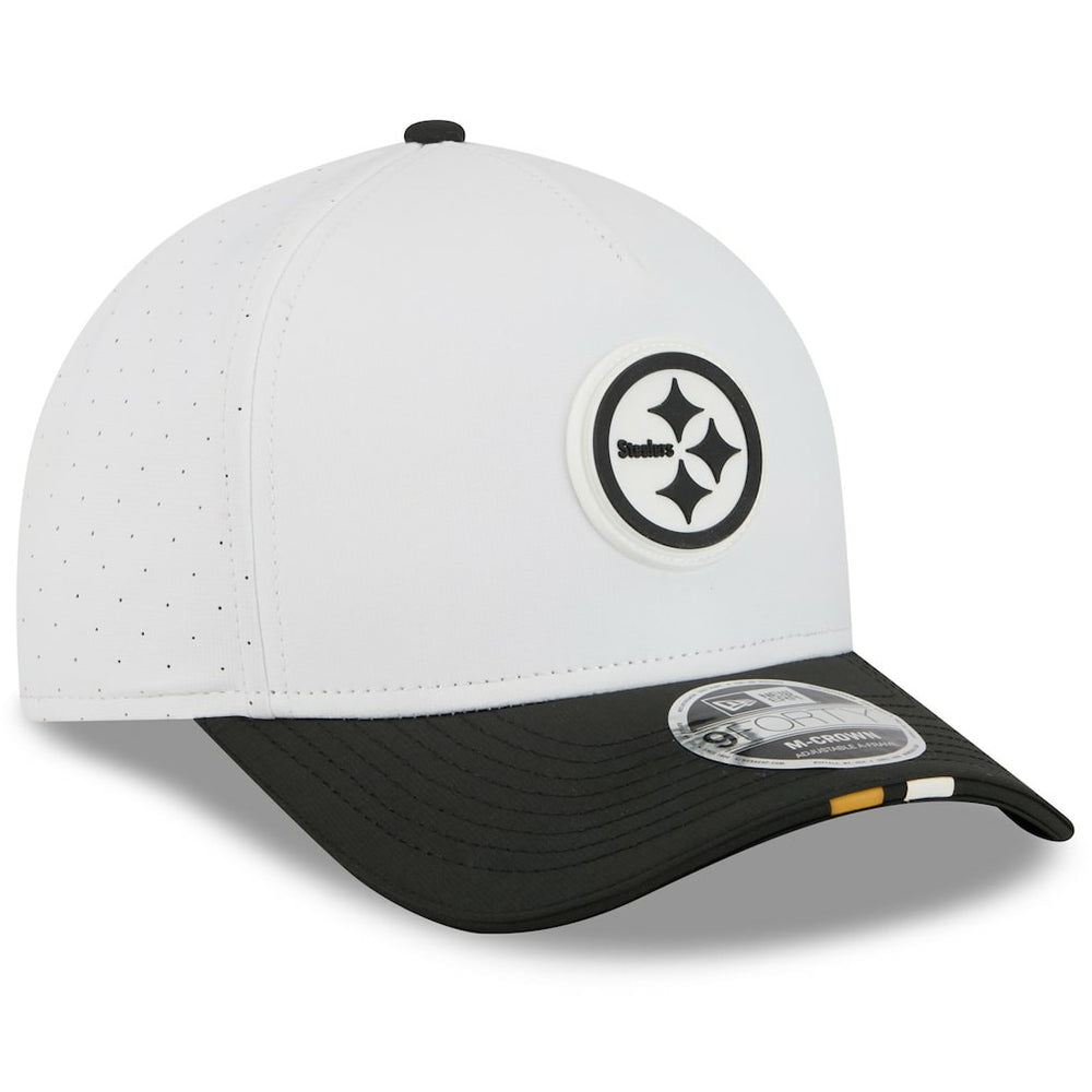 Pittsburgh Steelers New Era Youth 2025 NFL Training Camp A-Frame 9FORTY Adjustable Hat White/Black - NFL