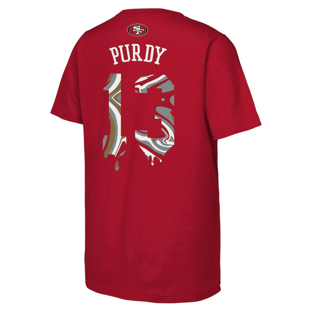 Brock Purdy San Francisco 49ers Outerstuff Youth Mainliner Drip Player Name & Number T-Shirt Scarlet - NFL
