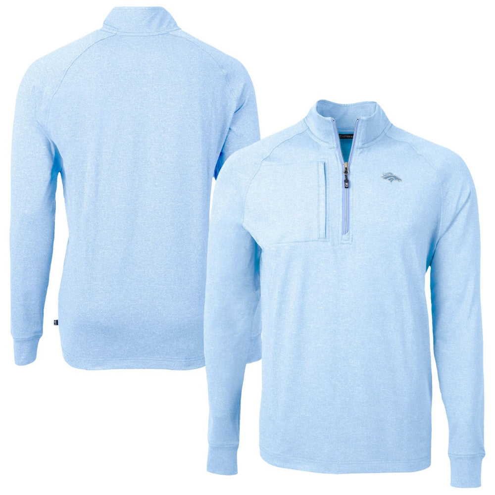 Denver Broncos Cutter & Buck Raglan Adapt Eco Knit Heather Quarter-Zip Top Powder Blue - NFL