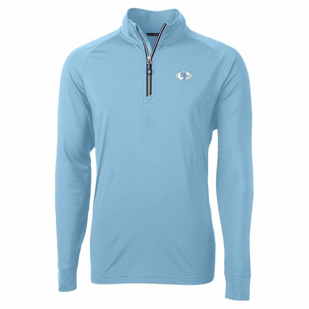 San Francisco 49ers Cutter & Buck Raglan Adapt Eco Knit Stretch Recycled Quarter-Zip Top Powder Blue - NFL