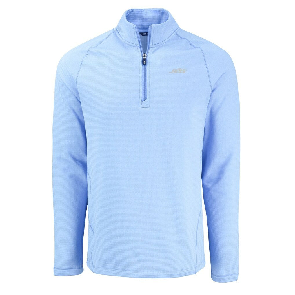 New York Jets Cutter & Buck Peshastin Eco Fleece Recycled Raglan Quarter-Zip Top Powder Blue - NFL