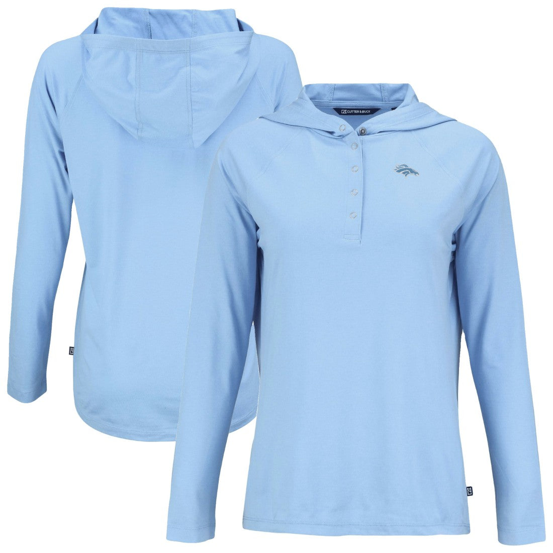 Denver Broncos Cutter & Buck Women's Coastline Epic Comfort Eco Recycled Long Sleeve Hoodie T-Shirt Powder Blue - NFL