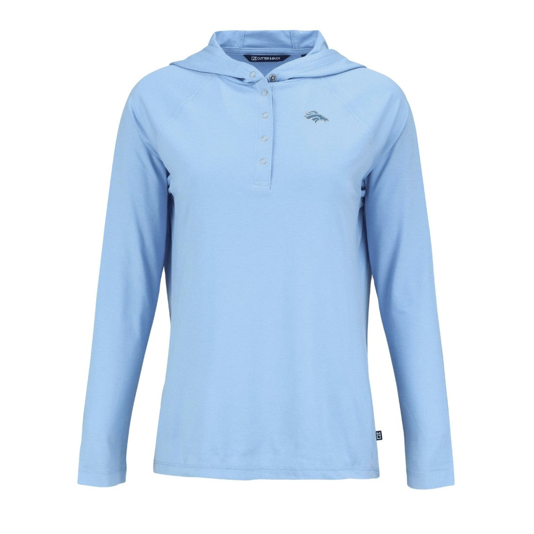 Denver Broncos Cutter & Buck Women's Coastline Epic Comfort Eco Recycled Long Sleeve Hoodie T-Shirt Powder Blue - NFL