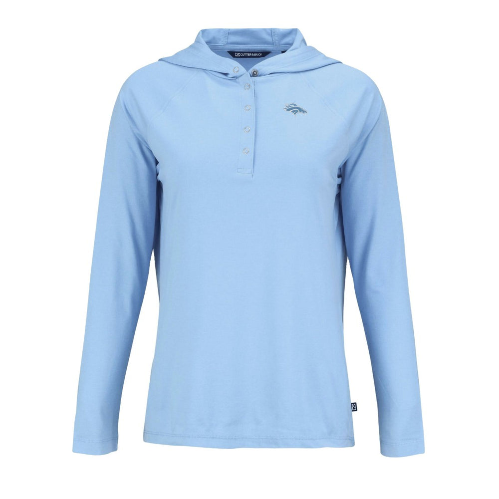 Denver Broncos Cutter & Buck Women's Coastline Epic Comfort Eco Recycled Long Sleeve Hoodie T-Shirt Powder Blue - NFL