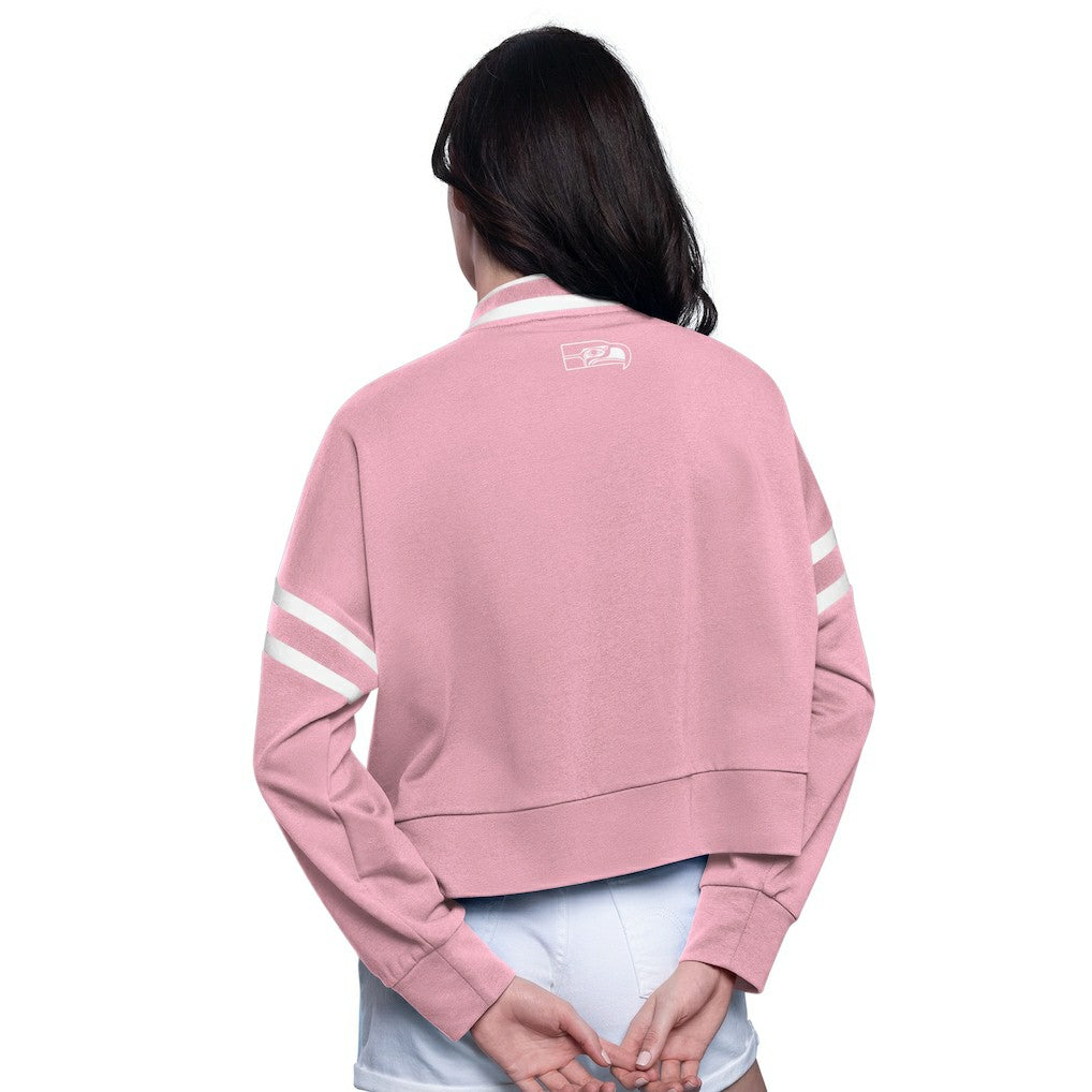Seattle Seahawks Starter Women's Power Play Cropped Pullover Sweatshirt Pink - NFL