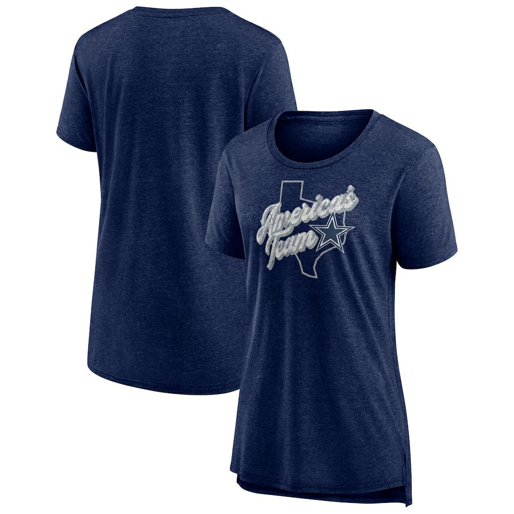 Dallas Cowboys Women's First Down Distressed Tri-Blend T-Shirt Navy - NFL