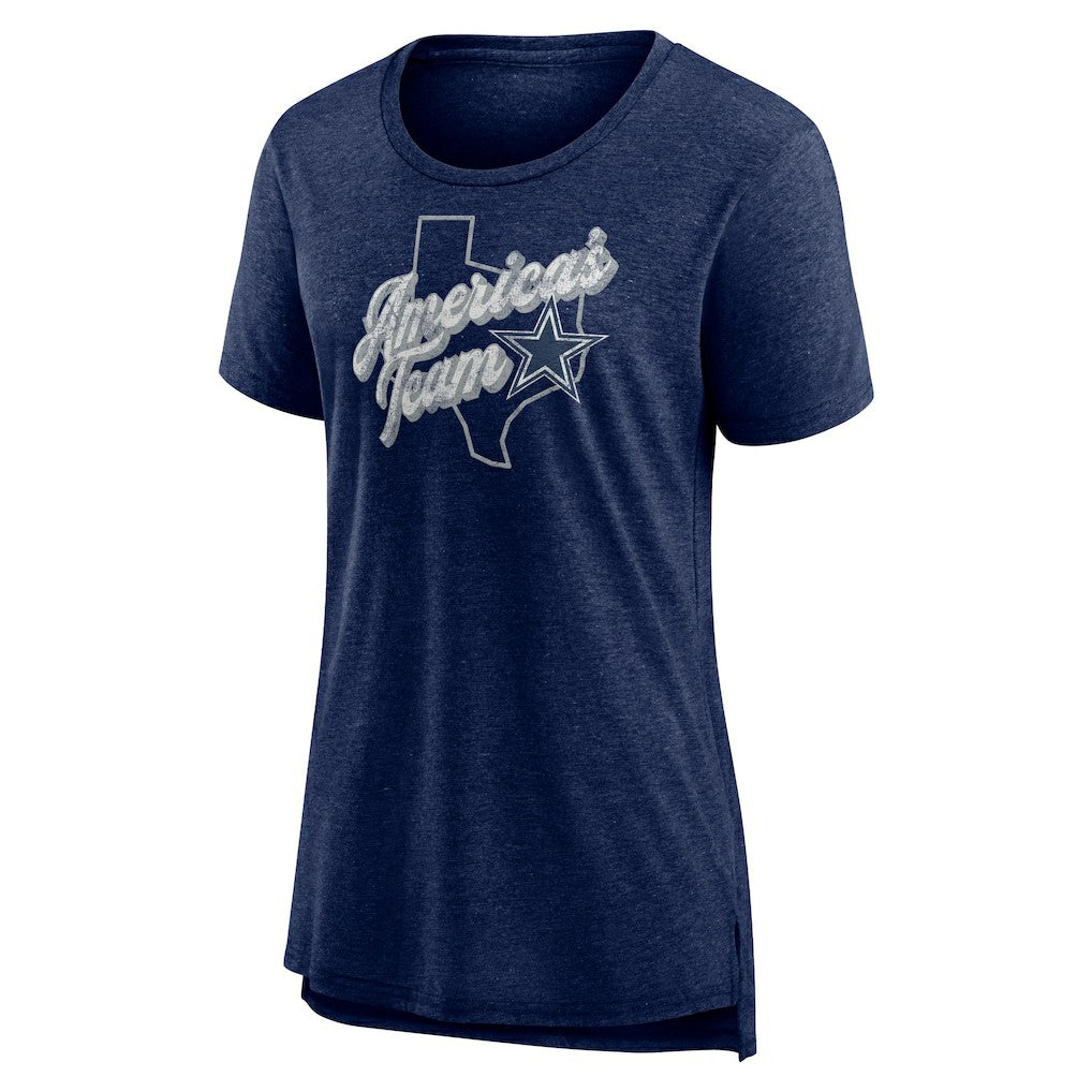 Dallas Cowboys Women's First Down Distressed Tri-Blend T-Shirt Navy - NFL
