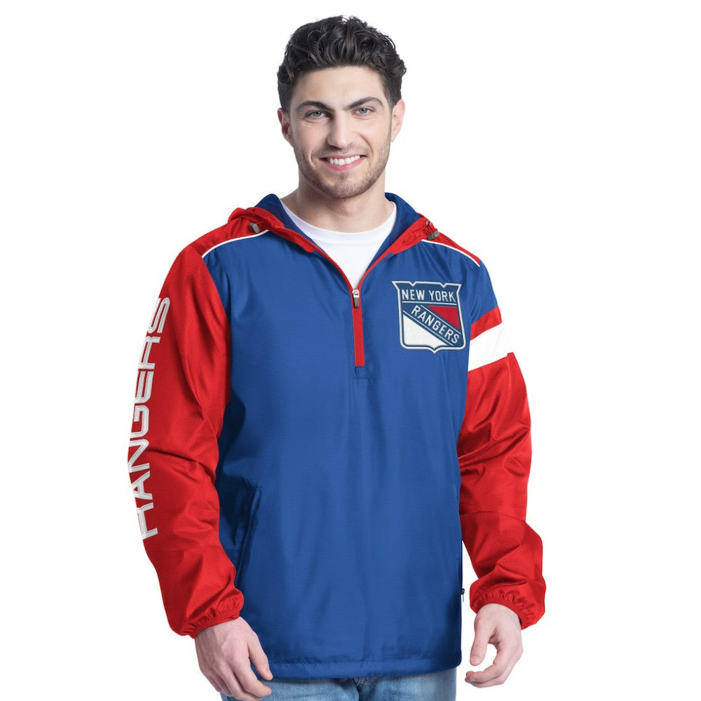 New York Rangers G-III Sports by Carl Banks Lateral Half-Zip Hoodie Jacket Blue/Red