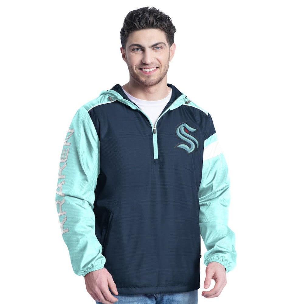 Seattle Kraken G-III Sports by Carl Banks Lateral Half-Zip Hoodie Jacket Deep Sea Blue/Light Blue