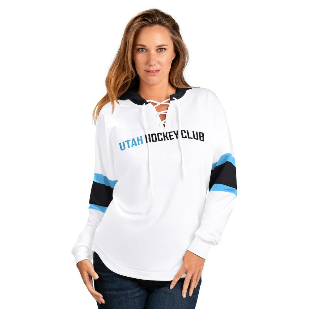Utah Mammoth - G-III 4Her by Carl Banks Women's Goal Zone Long Sleeve Lace-Up Hoodie T-Shirt White