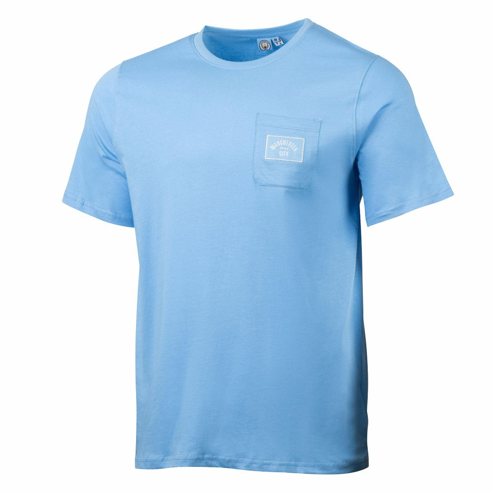 Manchester City Sport Design Sweden Relaxed Post Match Pocket T-Shirts - Sky Blue
