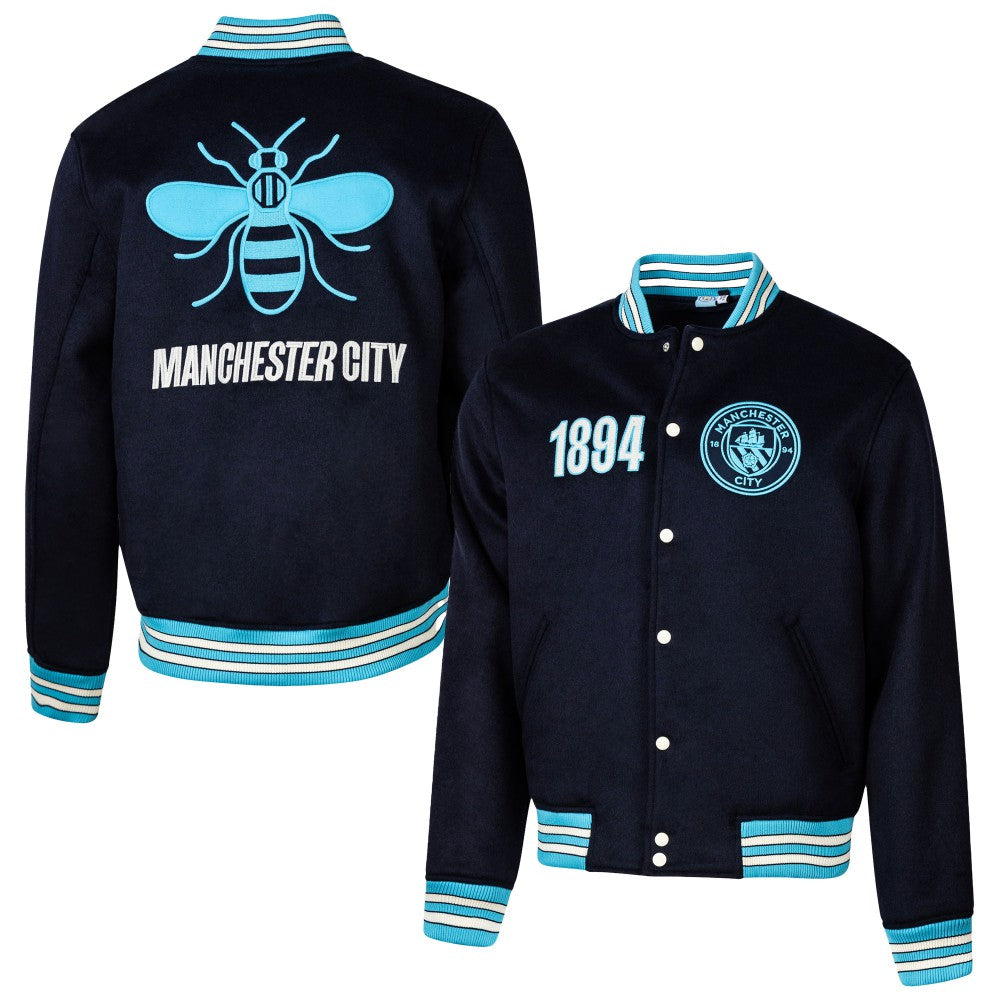 Manchester City Sport Design Sweden Free Kick Wool Varsity Jacket - Navy