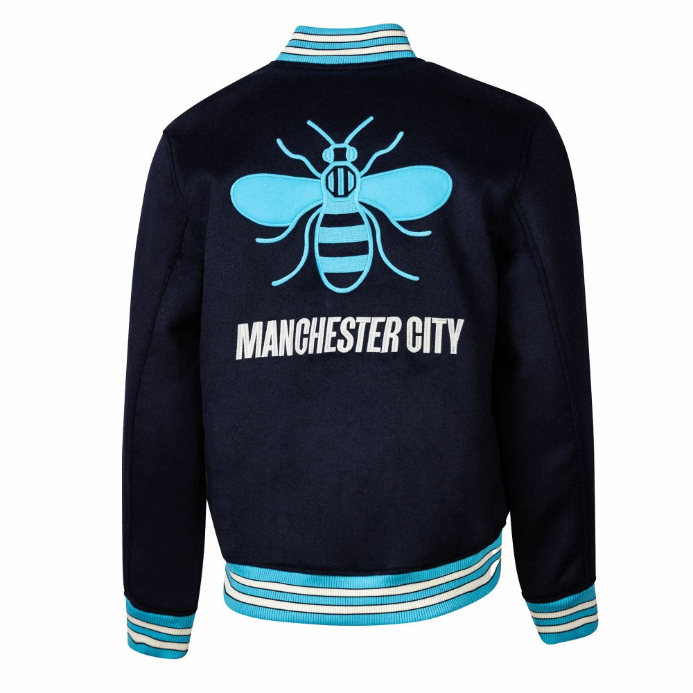 Manchester City Sport Design Sweden Free Kick Wool Varsity Jacket - Navy