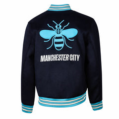 Manchester City Sport Design Sweden Free Kick Wool Varsity Jacket - Navy