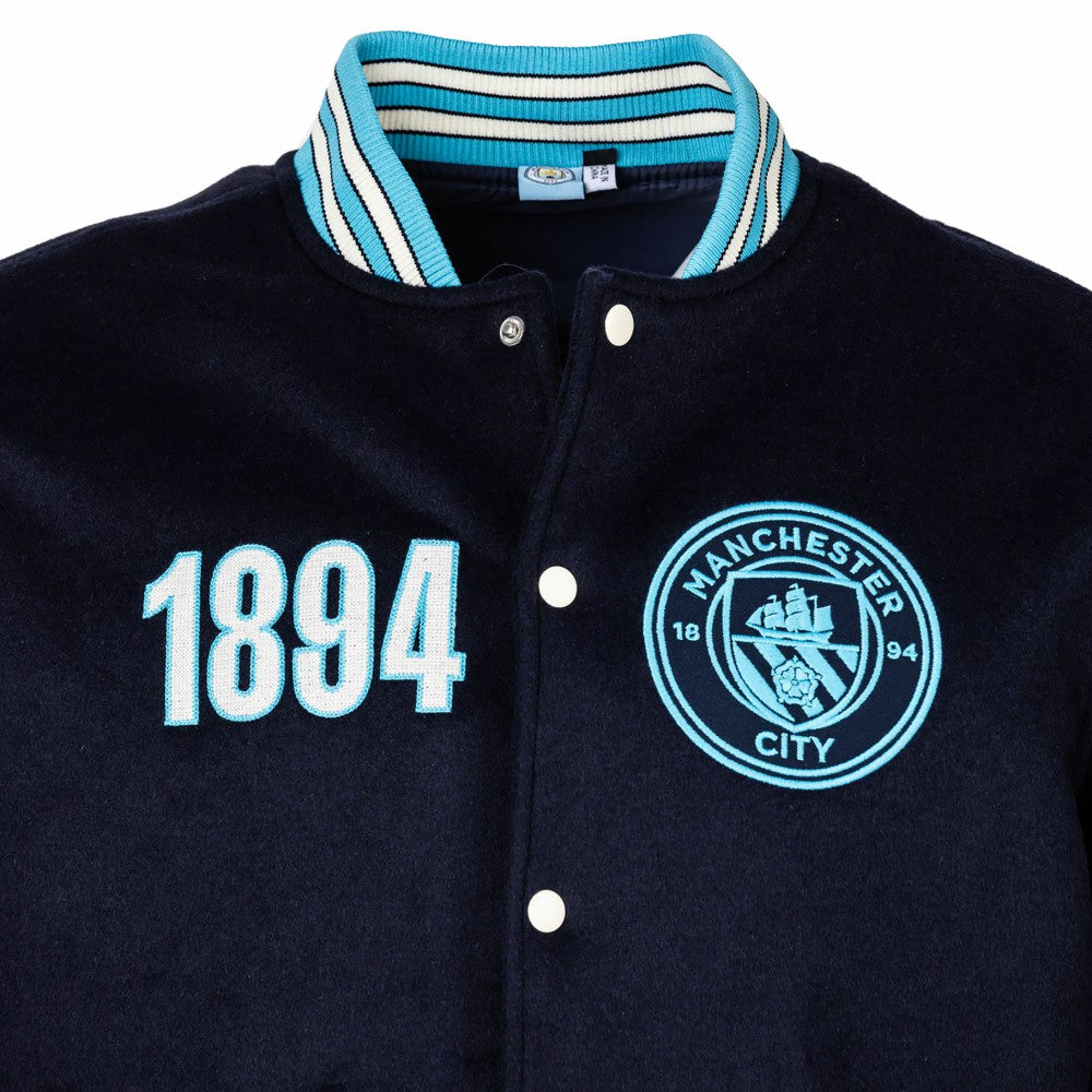 Manchester City Sport Design Sweden Free Kick Wool Varsity Jacket - Navy